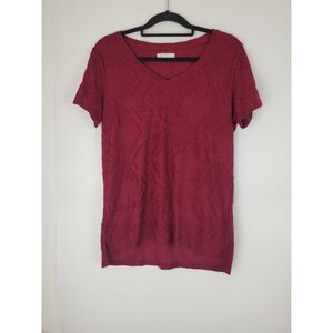 Peace & Pearls Blouse M Womens Red Short Cold Shoulder Sleeve V Neck Top